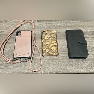 iPhone XS- Coach folio case, Kate Spade case, Bandolier case. All three cases.